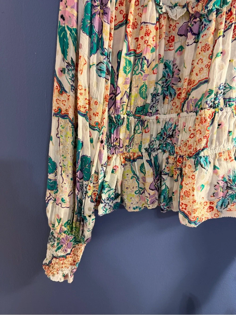 Love the label Floral Ruffle Long-Sleeve Women's Top Cream Multicolor Small